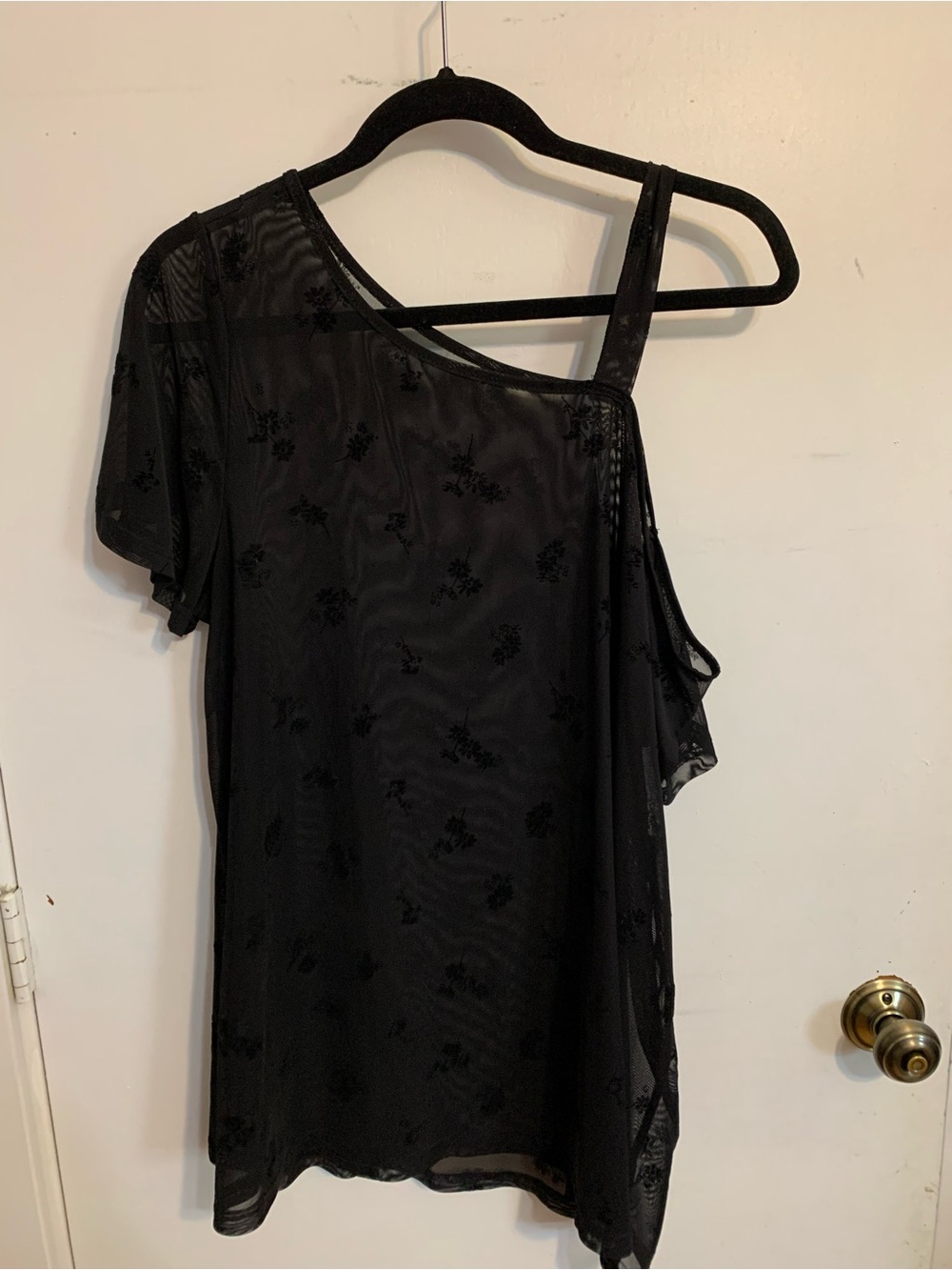 Black One-Shoulder Sheer Floral top